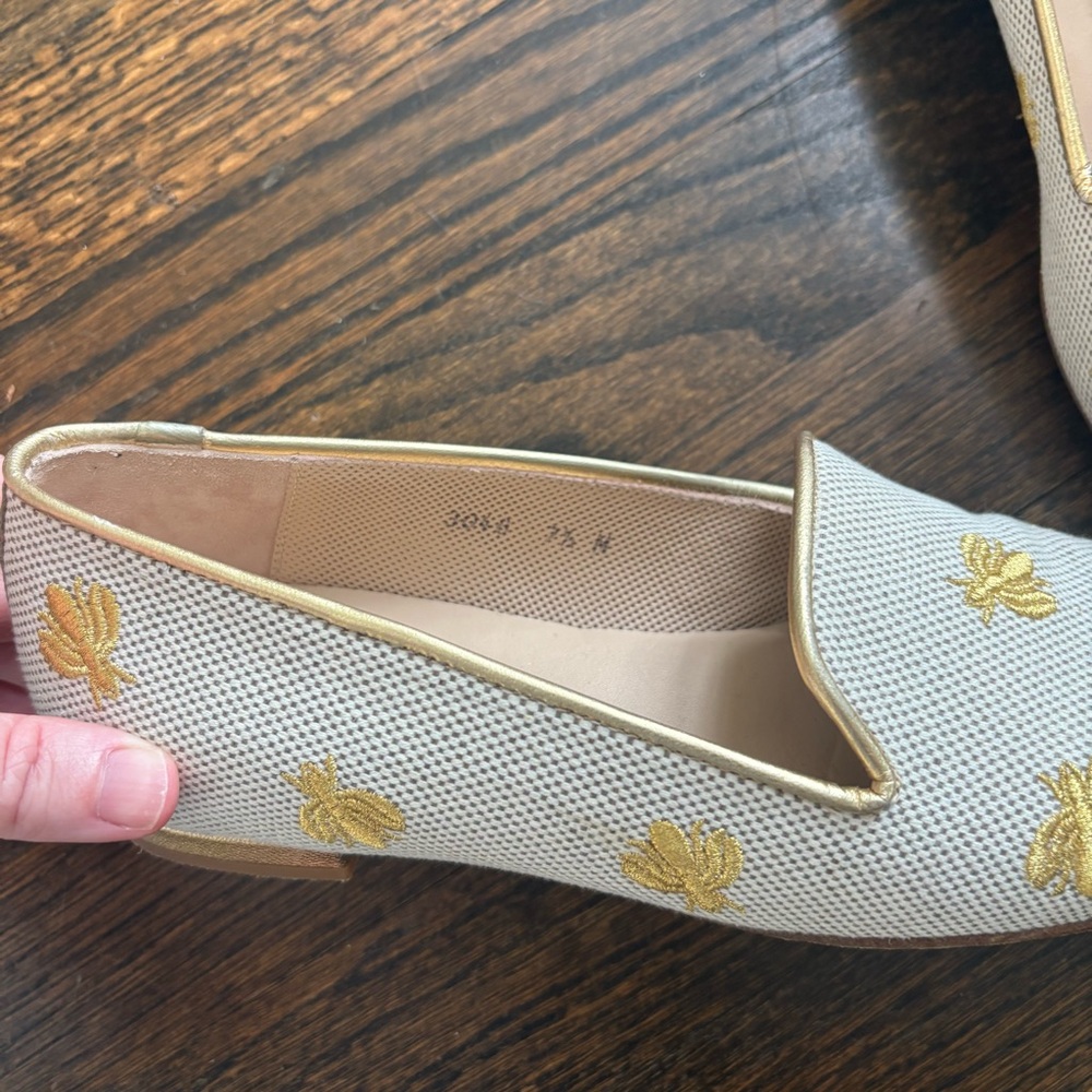Jon Josef White and Gold Embroidered Bee Loafers - Picture 3 of 9
